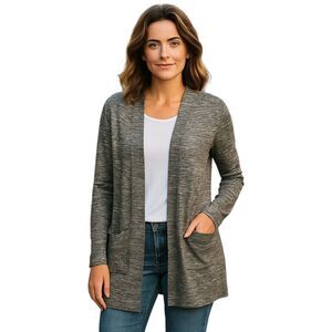 Red Lolly Small Open Front Long Tunic Cardigan USA Made Black Brown White